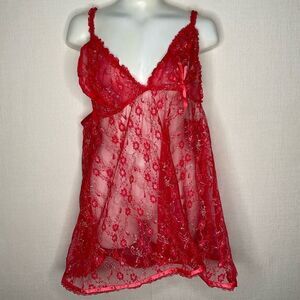 Victoria's Secret Red lace‎ Sexy Little Things Babydoll Peek-a-Boo Size L
